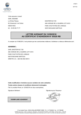 lettre avenant du 12/09/2016 au certificat d`adhesion n