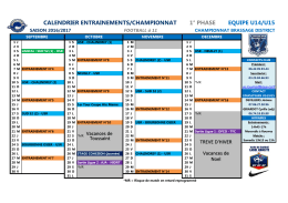 calendrier entrainements/championnat 1° phase equipe u14/u15