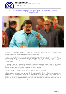 Nicolas Maduro engage des pourparlers avec des partis d`opposition