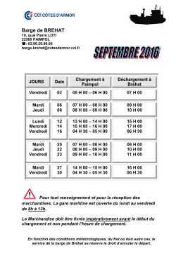 Les horaires de la Barge Septembre 2016 - Ile de Bréhat