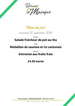 Menu du jour - restaurantlemonarque.fr