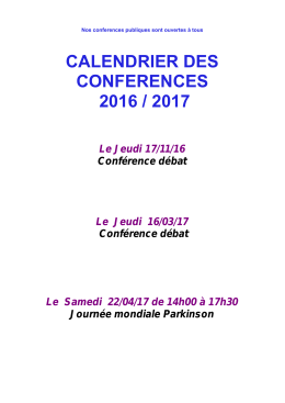 calendrier des conferences 2016 / 2017