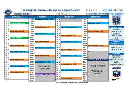calendrier entrainements/championnat 1° phase equipe u12/u13