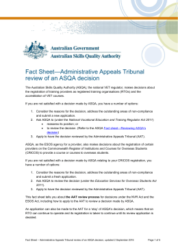 Fact sheet—AAT review of an ASQA decision