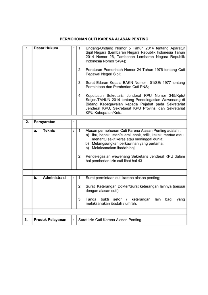 Permohonan Cuti Karena Alasan Penting 1 Dasar Hukum