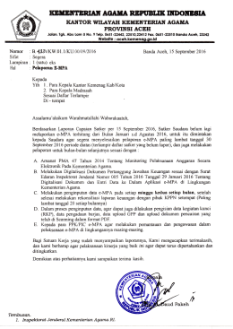 Surat Teguran e-MPA Kanwil Kemenag Aceh