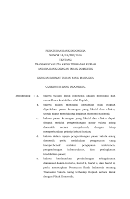 peraturan bank indonesia nomor 18/18/pbi/2016 tentang transaksi