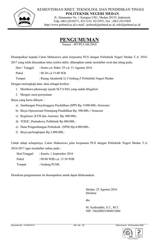 Pendaftaran Polmed Ac Id Pln IlmuSosial.id