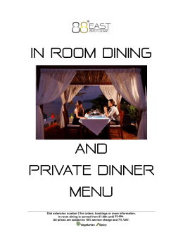 IN ROOM DINING AND PRIVATE DINNER MENU