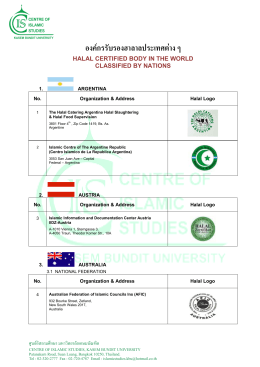 องค์กรรับรองฮาลาลประเทศต่าง ๆ - ศูนย์อิสลามศึกษา มหาวิทยาลัยเกษม