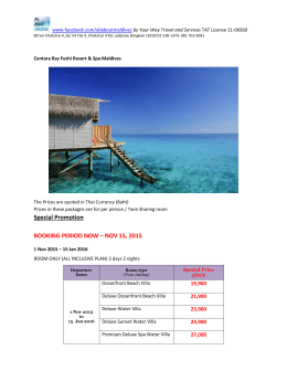 Special Promotion BOOKING PERIOD NOW – NOV 15, 2015