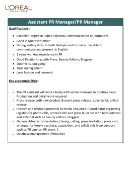 Assistant PR Manager/PR Manager / ผู้ช่วยผู้จัดการฝ่ายประชาสัมพันธ์