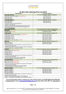 Au Bon Pain Catering Price List 2015(Revised 16.11.15)