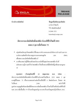 อัตราการละเมิดลิขสิทธิ์ซอฟต์แวร์บนพีซีในไทยปี 2553 ลดลง 2 จุด เหลือร้อย