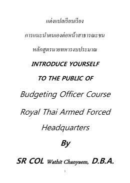 Budgeting Officer Course Royal Thai Armed Forced Headquarters