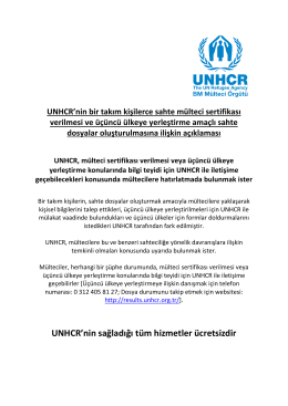 UNHCR`nin sağladığı tüm hizmetler ücretsizdir