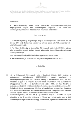 III/498/2016. Az Alkotmánybíróság teljes ülése jogszabály