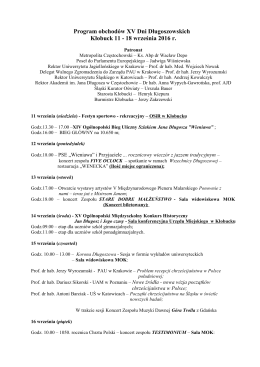 Program Obchodów XV Dni Długoszowskich 2016
