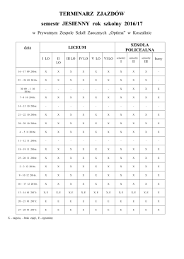TERMINARZ ZJAZDÓW semestr JESIENNY rok