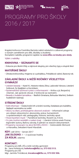 programy pro školy 2016 / 2017 - Krajská knihovna Františka Bartoše