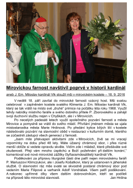 ŘKF - Mirovickou farnost navštívil poprvé v historii kardinál