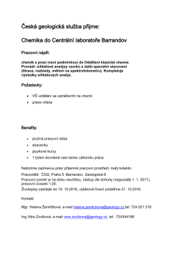 Česká geoligická služba - Chemik do Centrálních laboratoří Barrandov