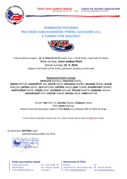 Nominace na turnaj VTM U12 - Karlovarský kraj