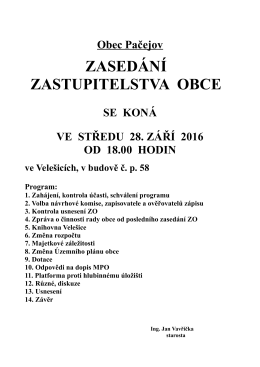 Veřejné zasedání Zastupitelstva obce Pačejov 28. 9. 2016
