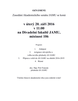 Pozvánka na zasedání AS JAMU dne 20.9.2016