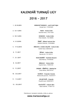 Kalendář 2016 - 2017 - Mariášová liga 2016