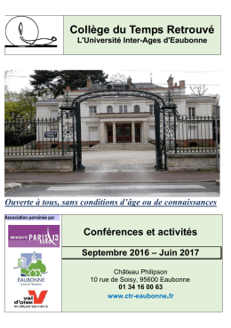 Conférences et activités Septembre 2016 – Juin 2017