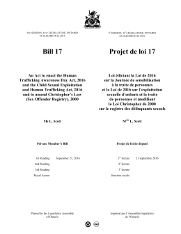 Bill 17 Projet de loi 17 - the Legislative Assembly of Ontario