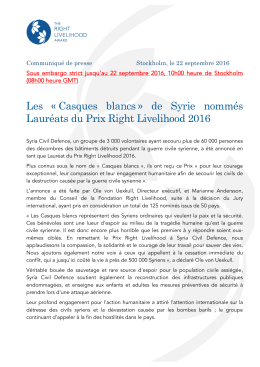 de Syrie nommés Lauréats du Prix Right Livelihood 2016