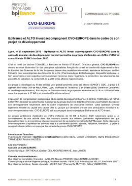 Bpifrance et ALTO Invest accompagnent CVO