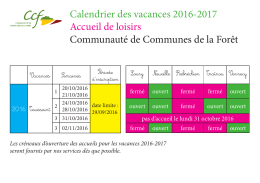 Calendrier des vacances 2016-2017 Accueil de loisirs Communauté