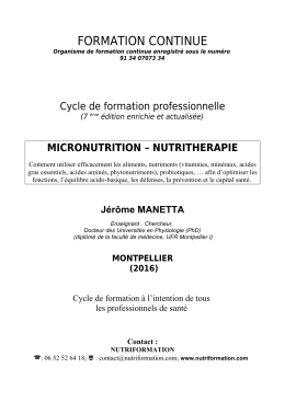 Formation Micronutrition et Nutritherapie 2016