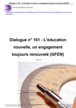 Dialogue n° 161 - L`éducation nouvelle, un engagement toujours