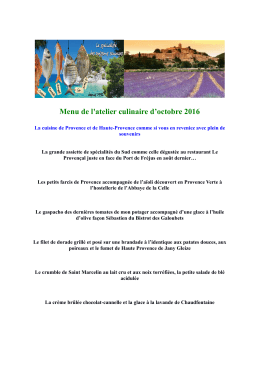 Menu de l`atelier culinaire d`octobre 2016