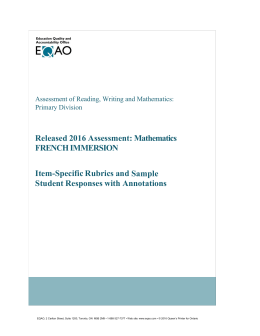 Released 2016 Assessment: Mathematics French Immersion
