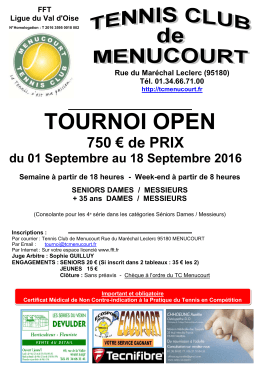 Open Menucourt 2016 - TENNIS CLUB de MENUCOURT