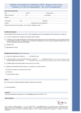 Bulletin d`inscription et d`adhésion 2016 : Stage ouvert à tous