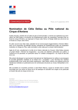 Nomination de Célia Deliau au Pôle national du Cirque d`Amiens pdf