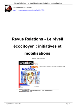 Revue Relations - Le réveil écocitoyen : initiatives et mobilisations