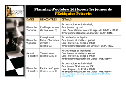 Planning d`octobre 2016 pour les jeunes de l`Echiquier Poitevin