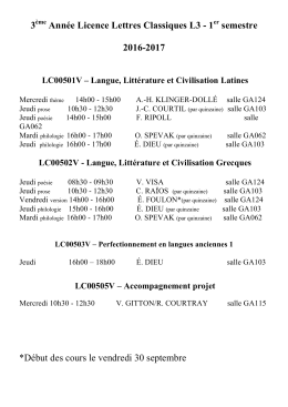 3 Année Licence Lettres Classiques L3 - 1 semestre 2016