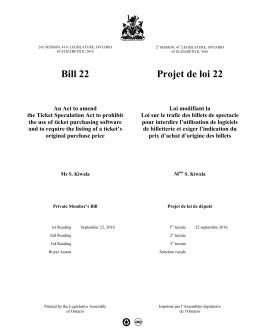 Bill 22 Projet de loi 22 - the Legislative Assembly of Ontario