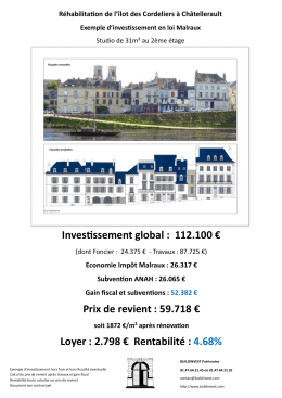Investissement global : 112.100 € Prix de revient : 59.718 € Loyer