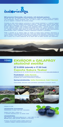 Pozvánka Equádor a Galapágy 27.9.2016 o 17:30