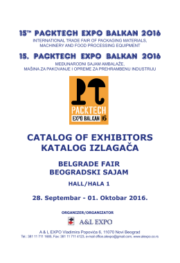 15th PACKTECH EXPO BALKAN 2016 CATALOG OF EXHIBITORS