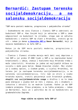 Bernardić: Zastupam terensku socijaldemokraciju, a ne